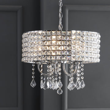 Reese 17" Metal/Crystal Adjustable LED Drop Chandelier - JONATHAN Y